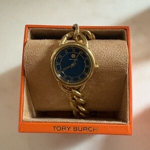 Tory Burch Gold Bracelet Watch with Navy Dial
